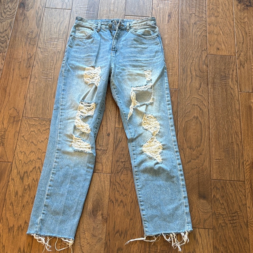 Nasty Gal Organic Distressed Light Blue Jeans - Picture 1 of 7